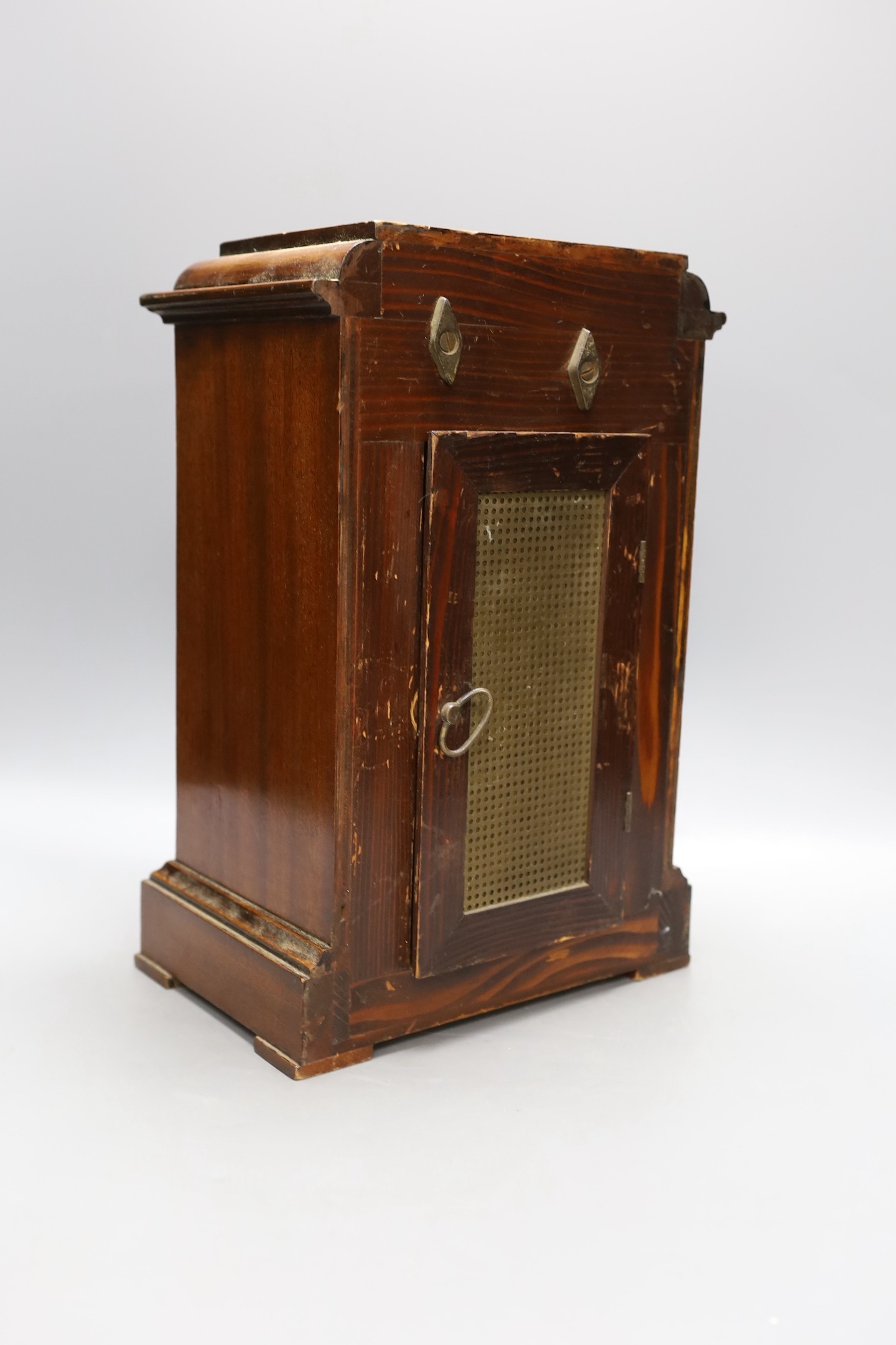 A late 19th century rosewood and marquetry mantel clock, 36 cms high.